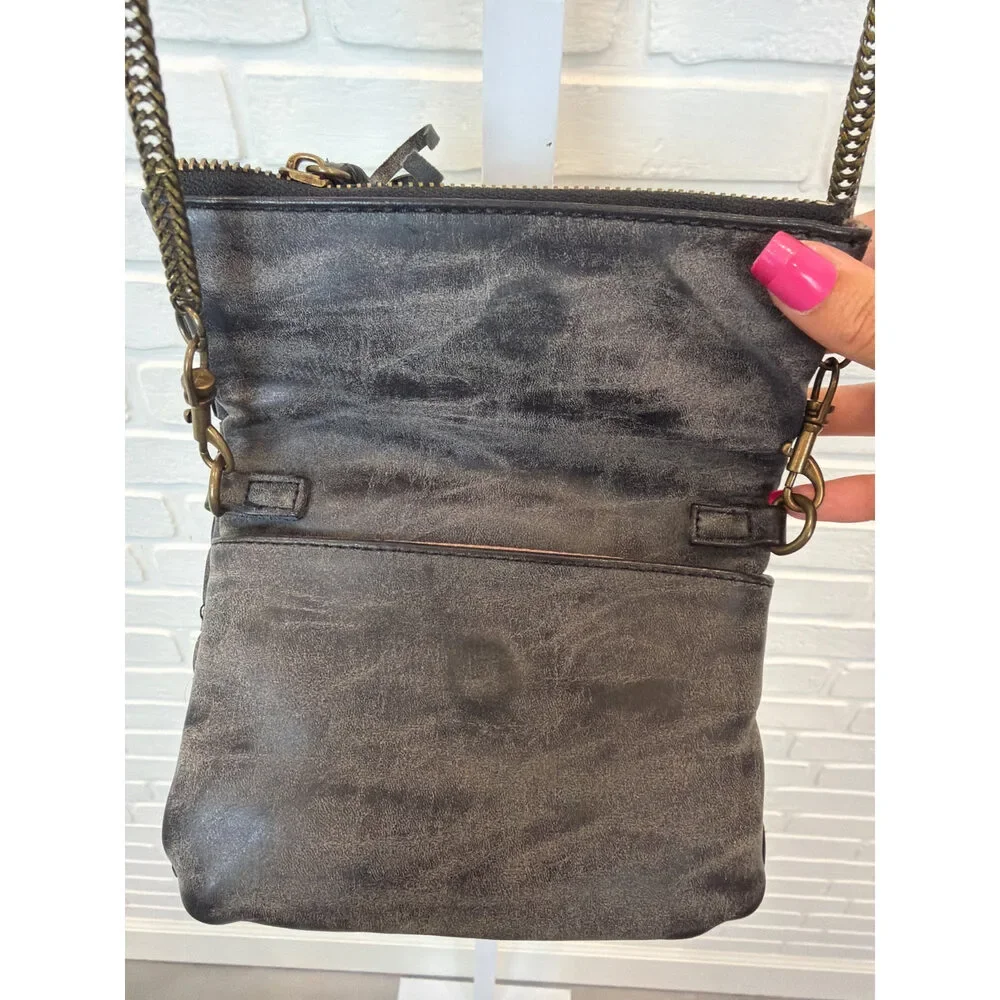 Deux Lux Woven Foldover Crossbody Bag Black Chain Strap